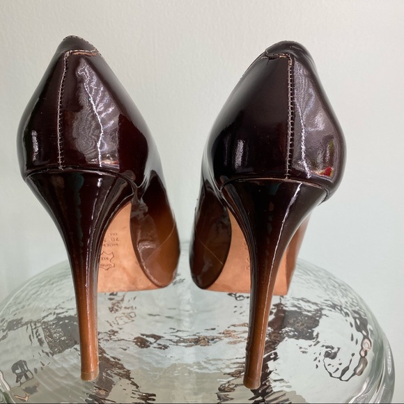 Aldo Brown Ombré Patent Leather heels Platform Pumps Pointy Toe Size 6M - Picture 2 of 8